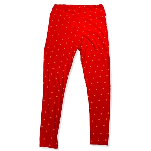 LULAROE Soft Red and Orange Polka Dot Leggings - Picture 1 of 4